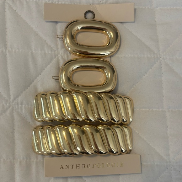 Anthropologie Ribbed Bartettes, Set of 4 Gold - Picture 2 of 4